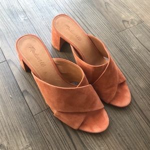MADEWELL PINK CRISS CROSS MID-HEEL MULES / SLIDES